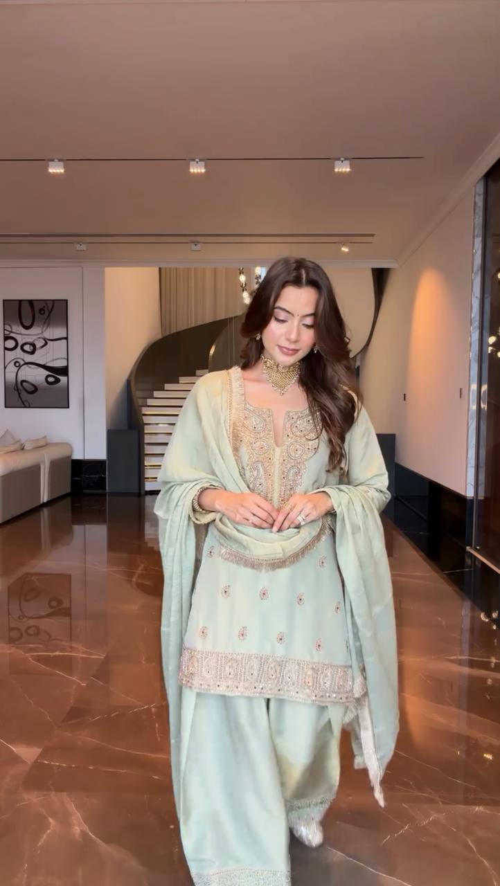 Mint Green Designer Farsi Salwar Suit