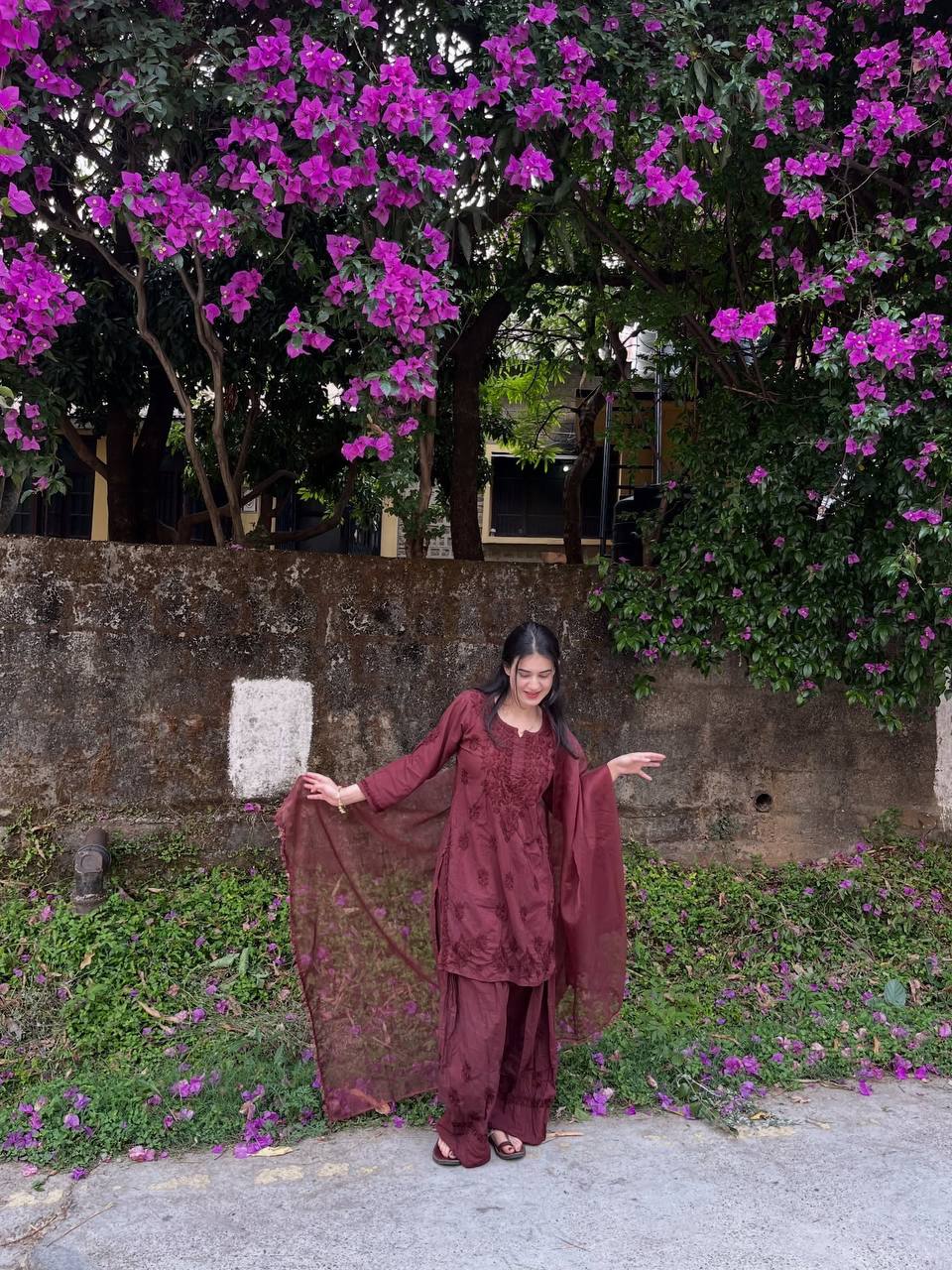 Maroon Rayon Embroidered Farshi Suit Set