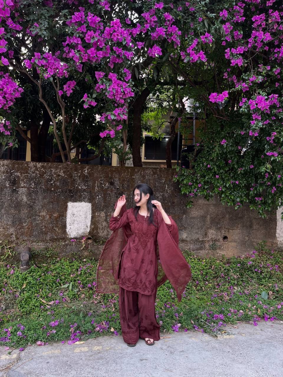 Maroon Rayon Embroidered Farshi Suit Set