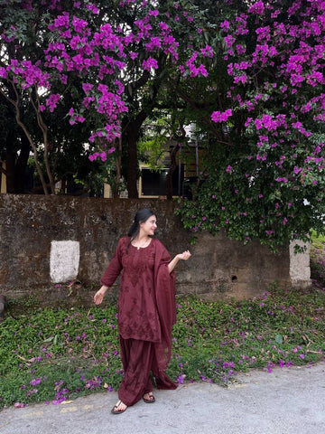 Maroon Rayon Embroidered Farshi Suit Set