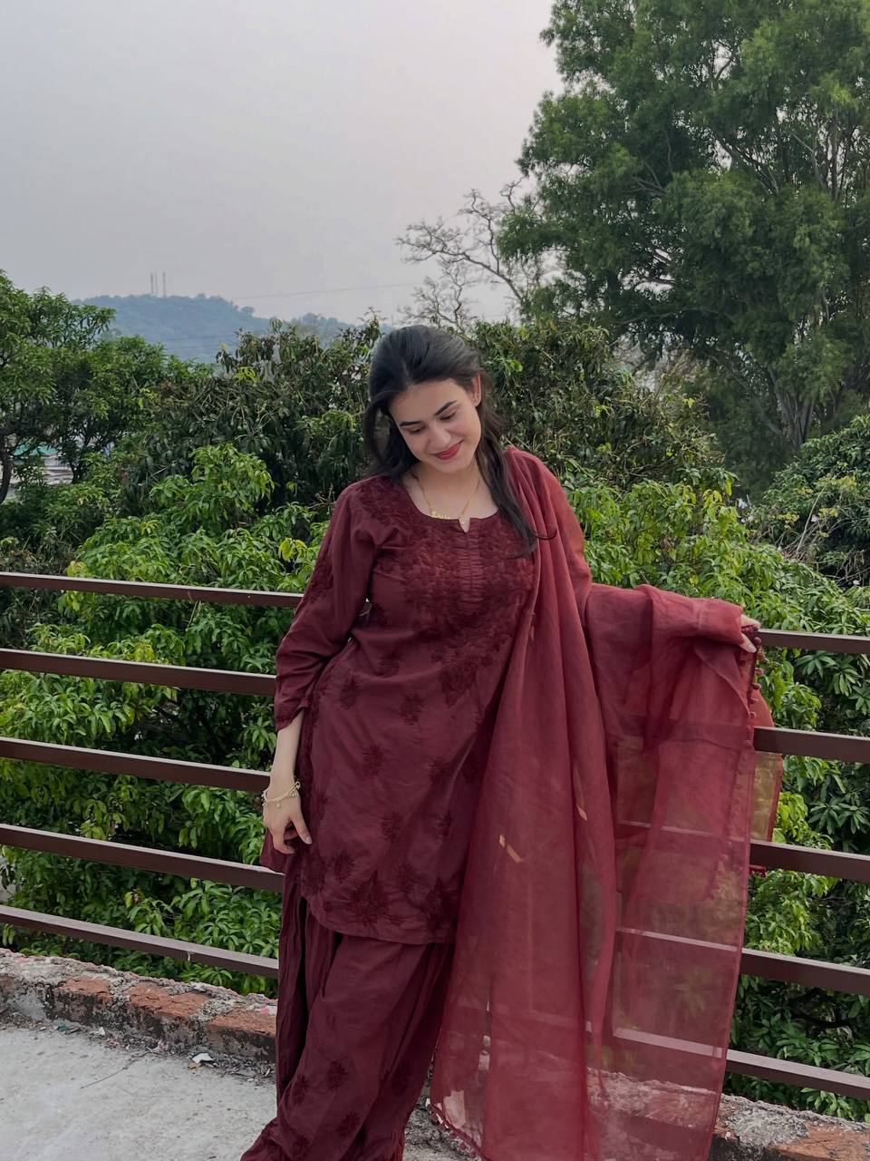 Maroon Rayon Embroidered Farshi Suit Set