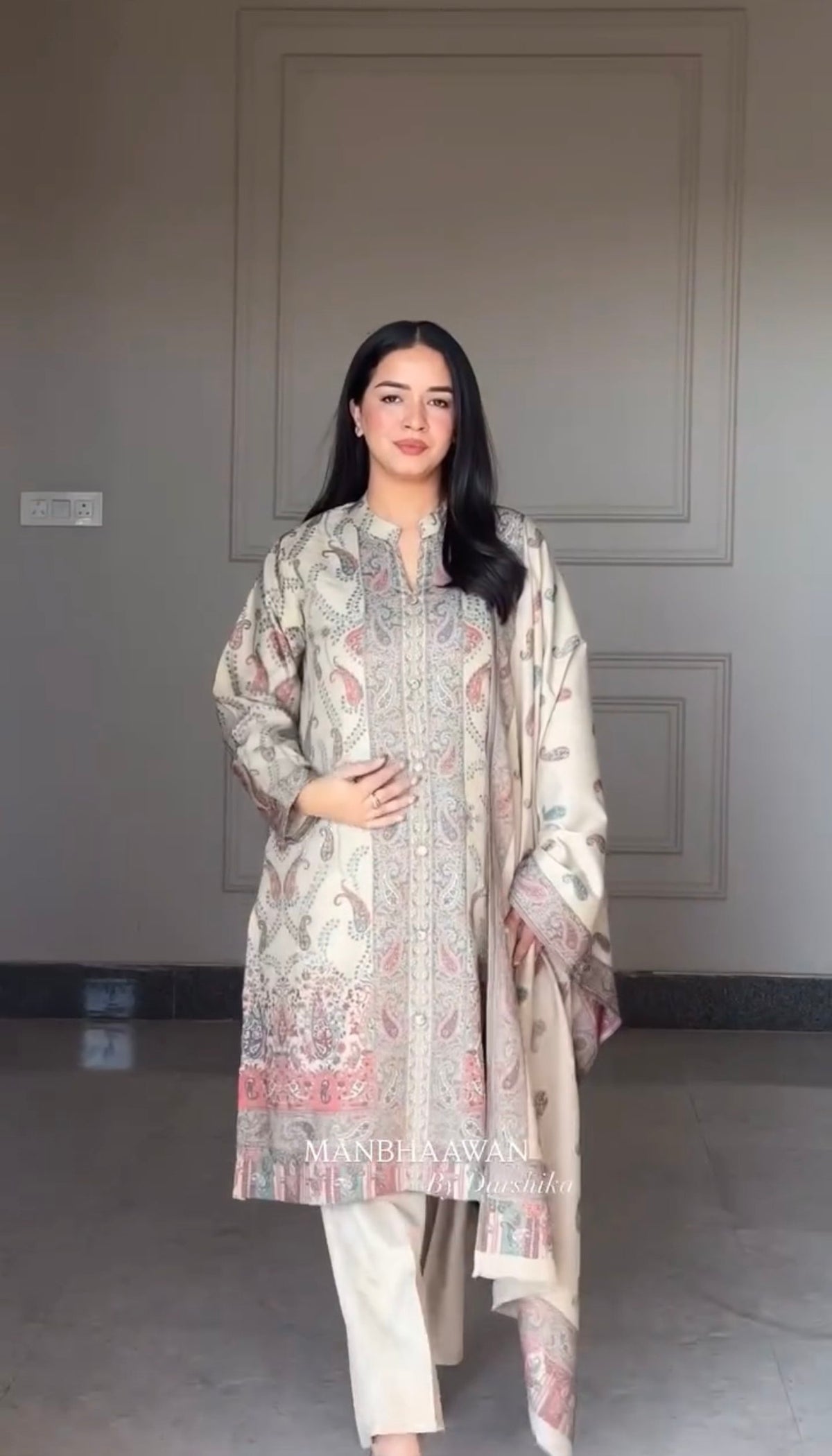 Ivory Berry Silk Printed Suit Set