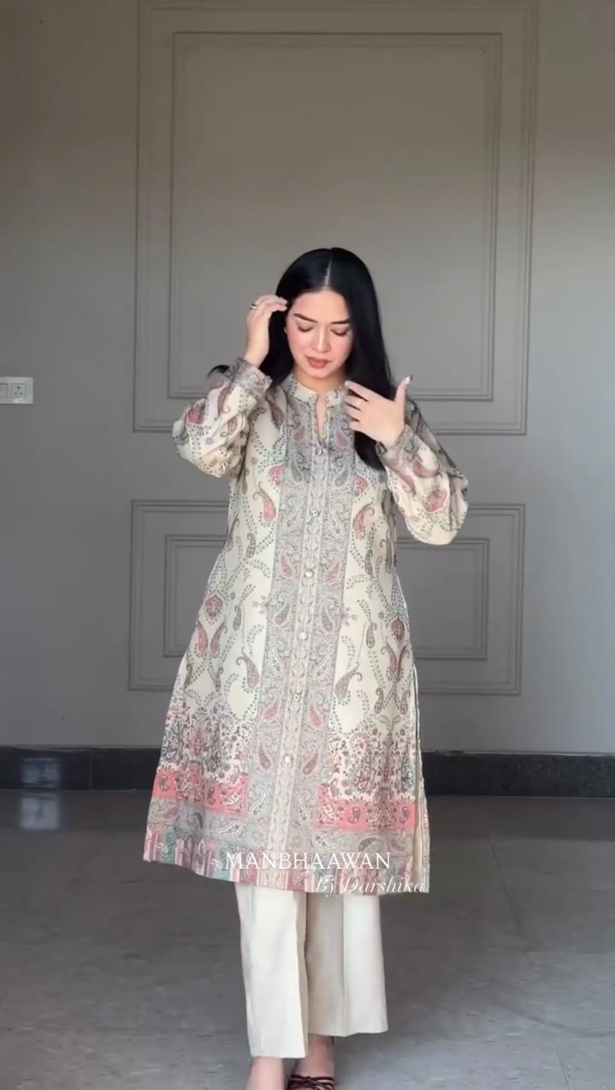 Ivory Berry Silk Printed Suit Set