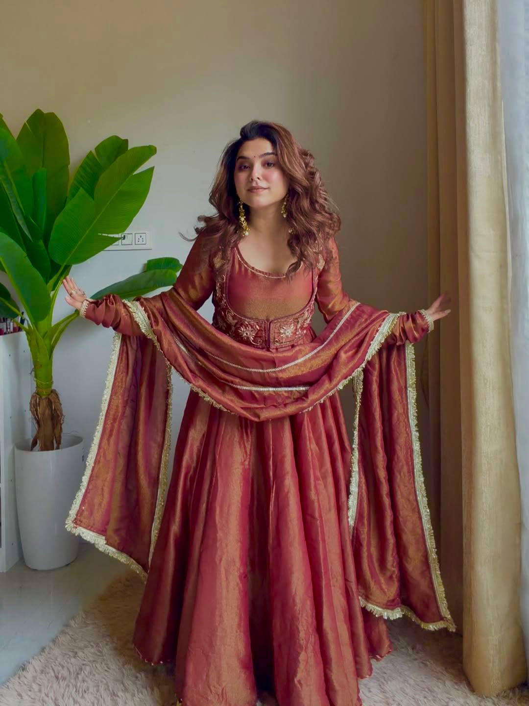 Rosewood Cosmos Silk Anarkali Set