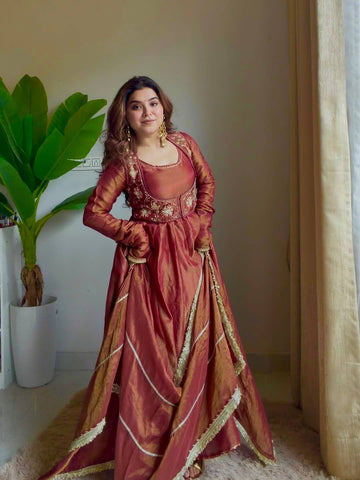 Rosewood Cosmos Silk Anarkali Set