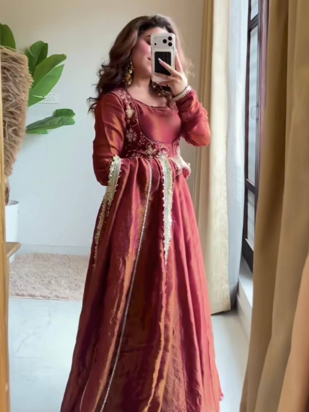 Rosewood Cosmos Silk Anarkali Set