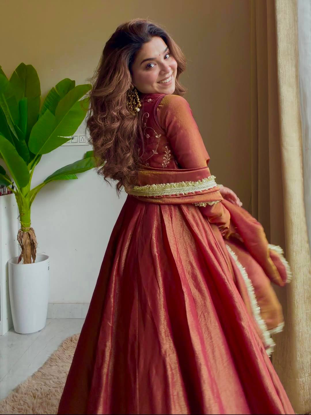 Rosewood Cosmos Silk Anarkali Set