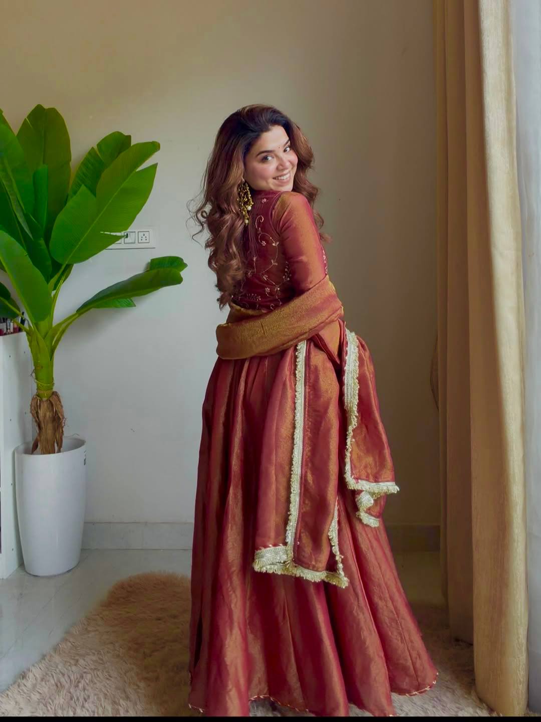 Rosewood Cosmos Silk Anarkali Set
