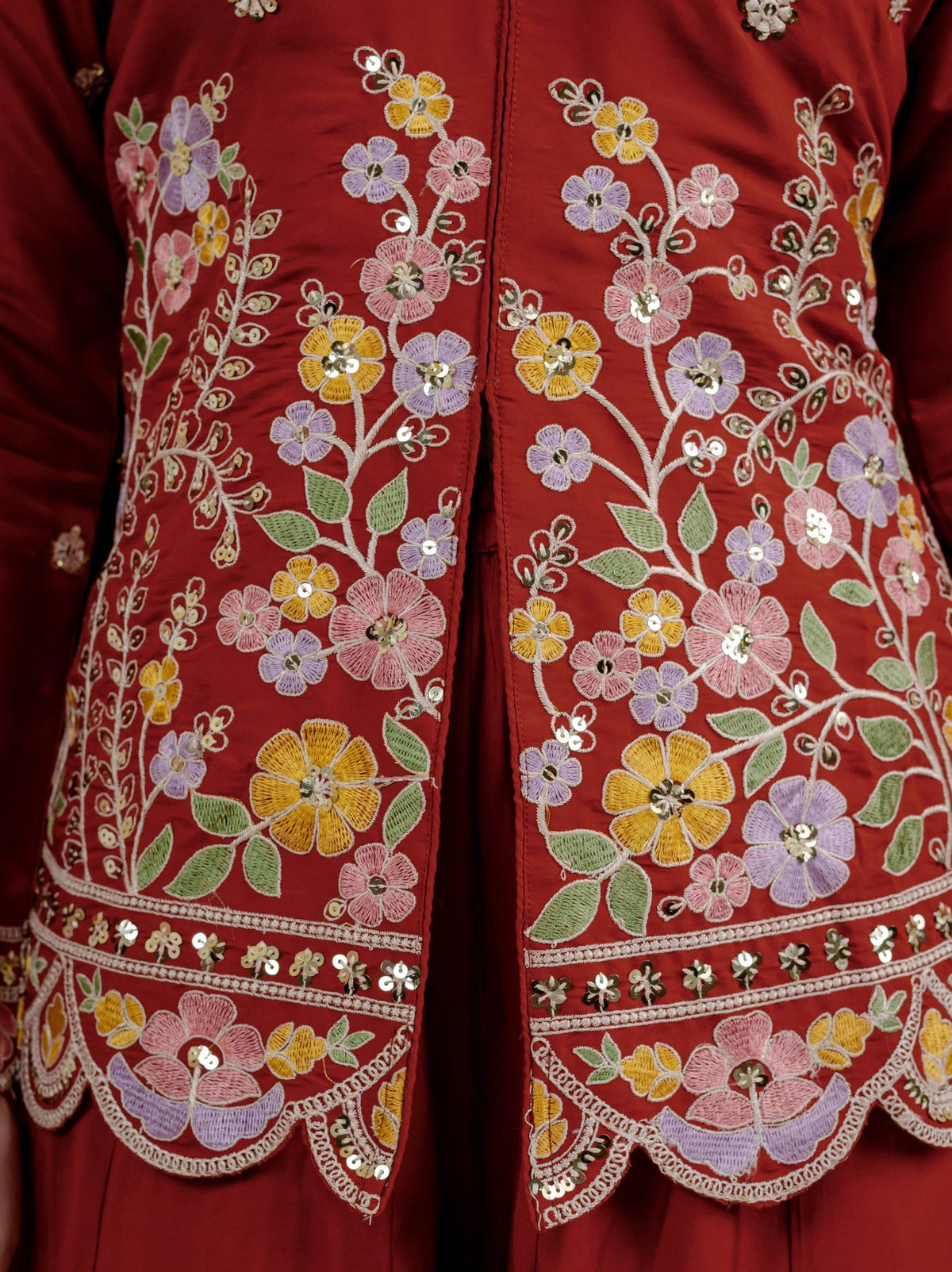 Rust Roman Silk Sequin Sharara Set