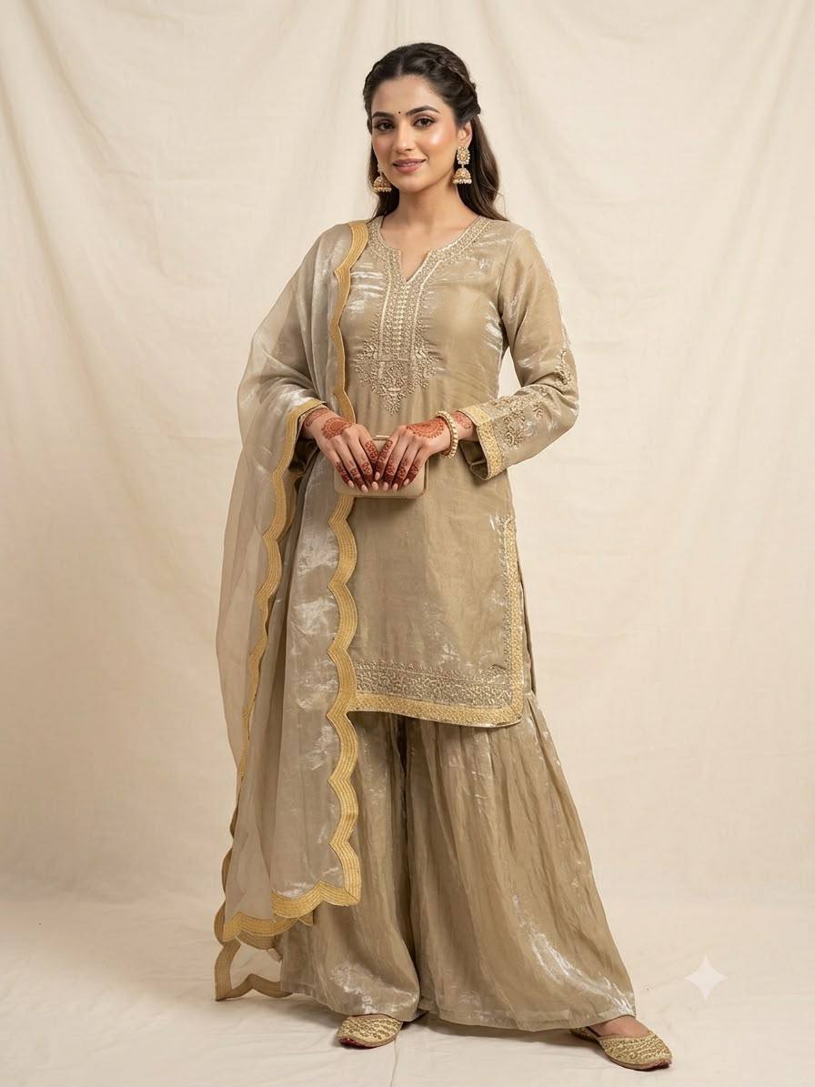 Champagne Luxe Scallop Border Palazzo Set