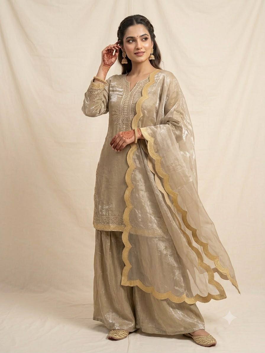 Champagne Luxe Scallop Border Palazzo Set
