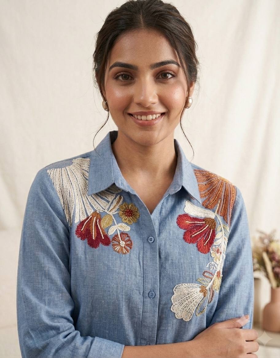 Denim Style Embroidered Co-Ord Set