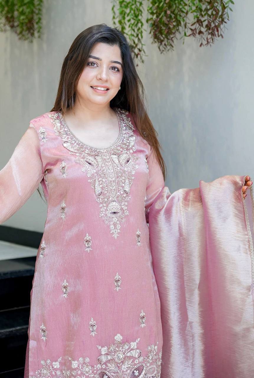 Pastel Luxe Embroidered Palazzo Suit Set