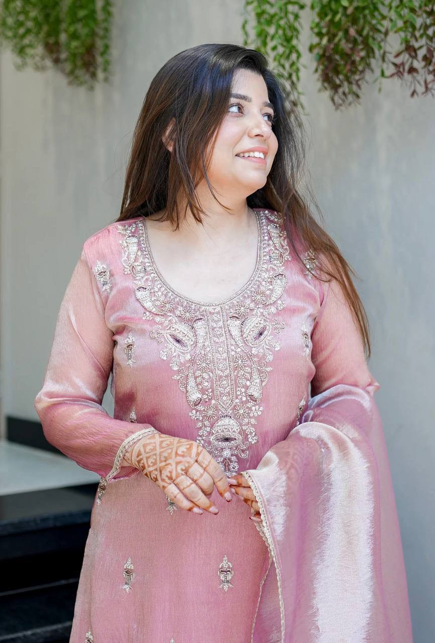 Pastel Luxe Embroidered Palazzo Suit Set