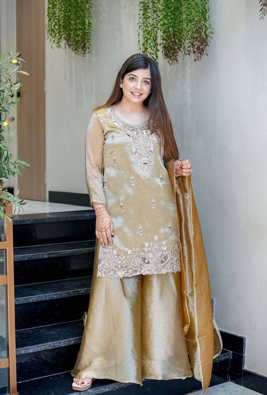 Pastel Luxe Embroidered Palazzo Suit Set