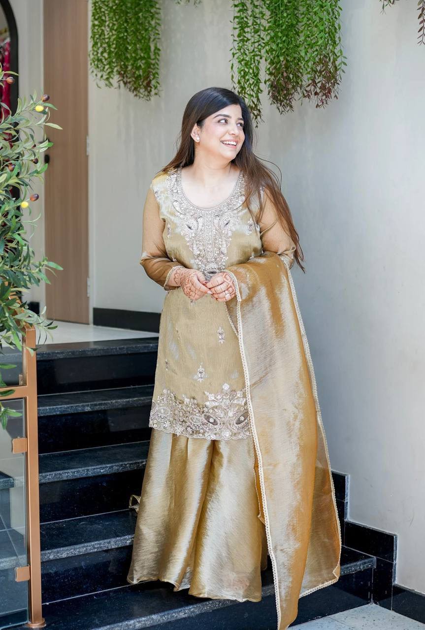 Pastel Luxe Embroidered Palazzo Suit Set