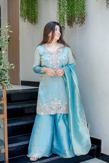 Pastel Luxe Embroidered Palazzo Suit Set