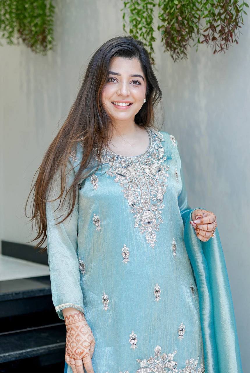 Pastel Luxe Embroidered Palazzo Suit Set