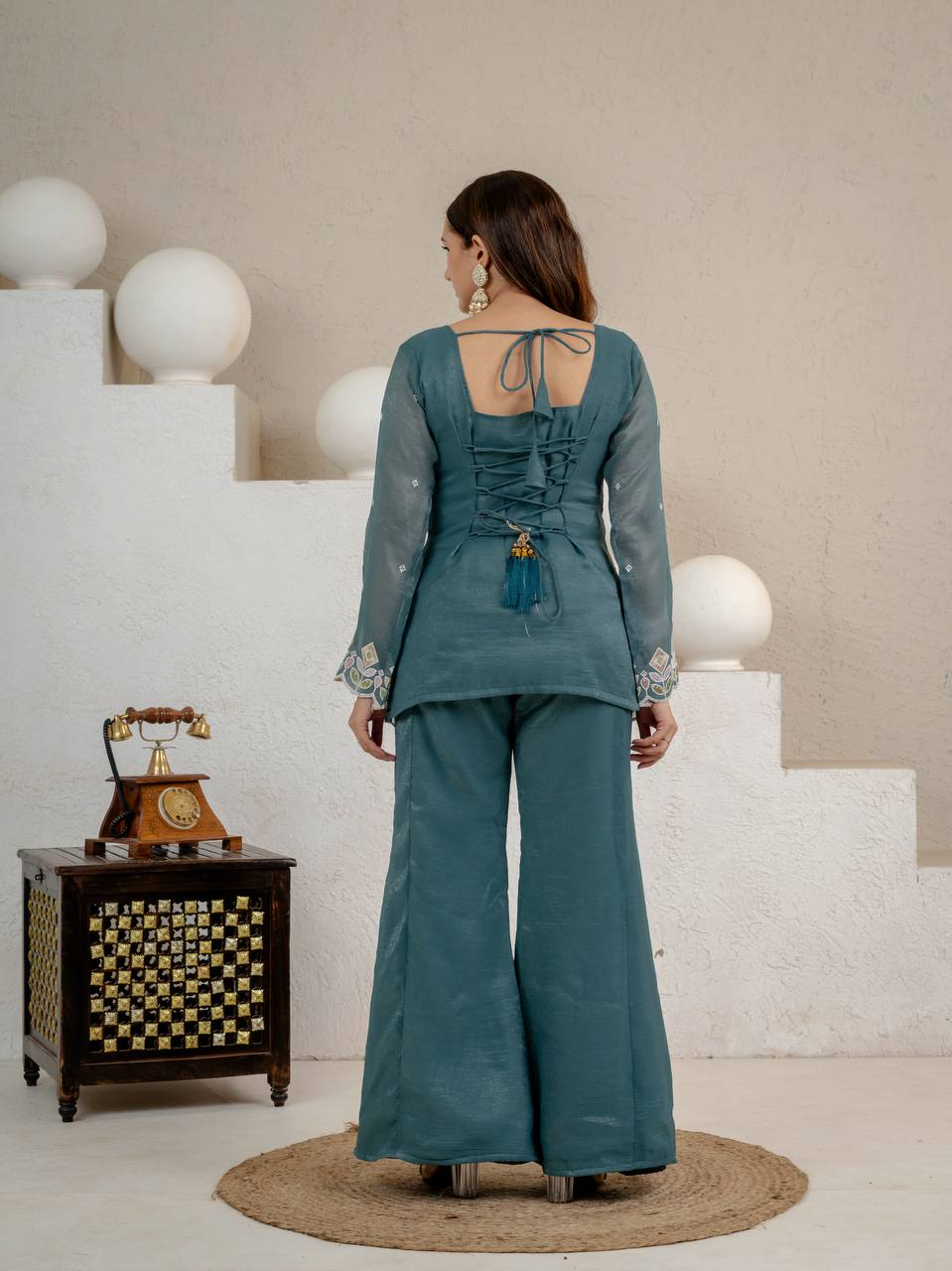 Crunchy Silk Embroidered Palazzo Set