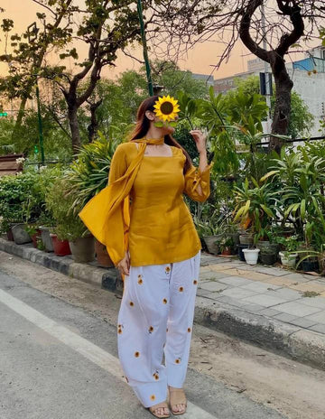 Mustard Roman Cotton Farshi Set