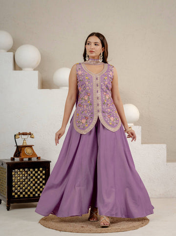 Lavender Roman Silk Sharara Set