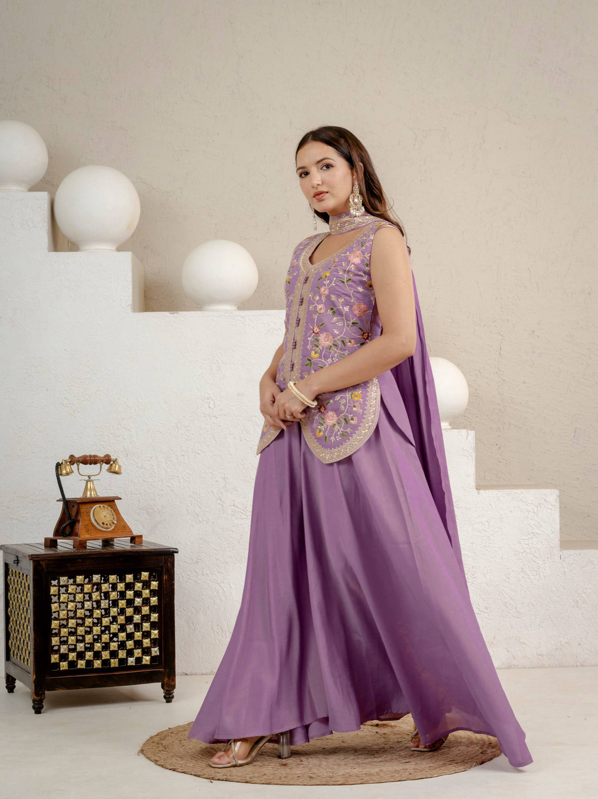 Lavender Roman Silk Sharara Set