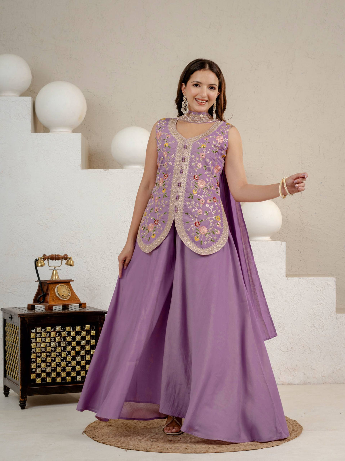 Lavender Roman Silk Sharara Set