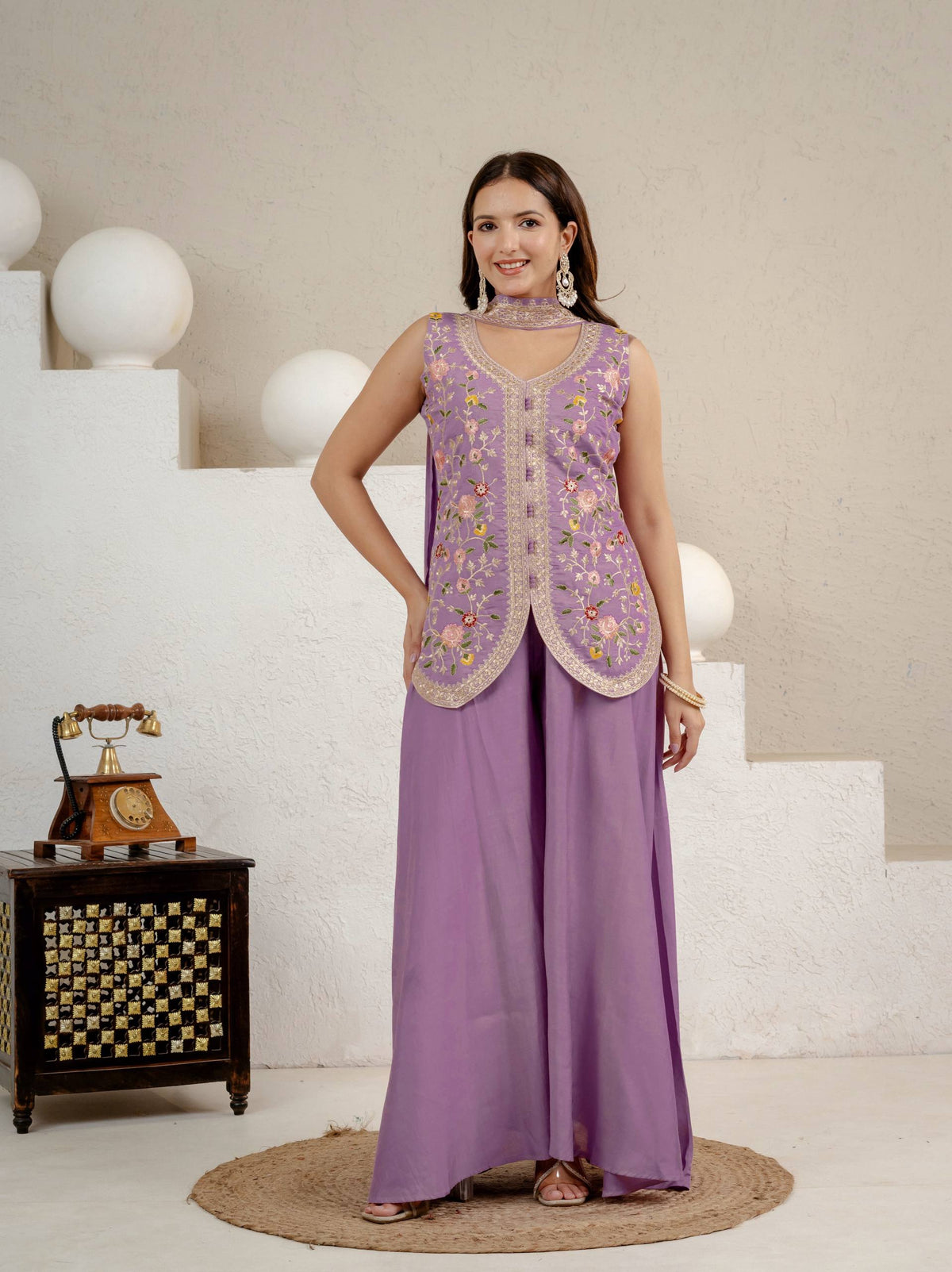 Lavender Roman Silk Sharara Set