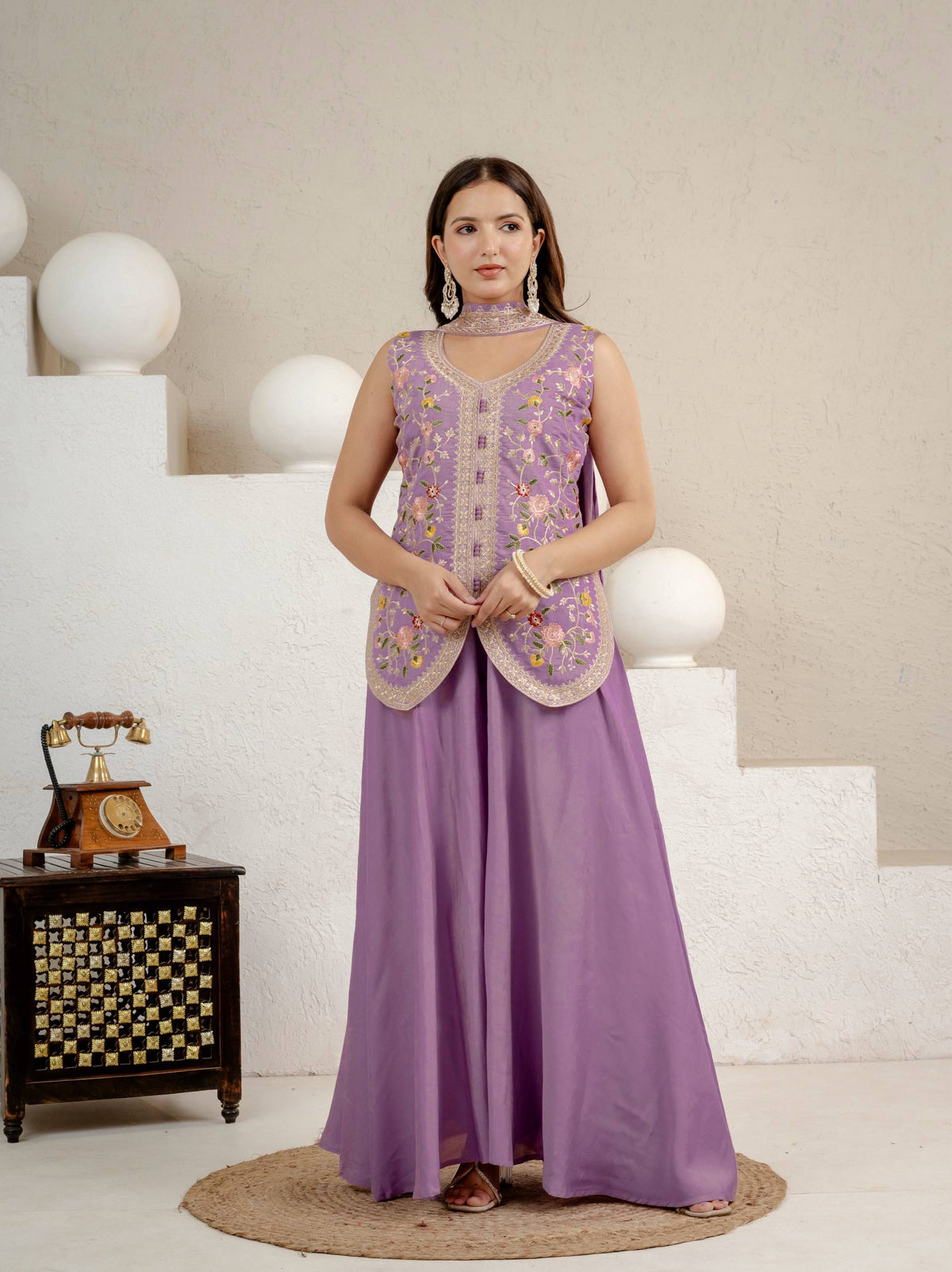 Lavender Roman Silk Sharara Set