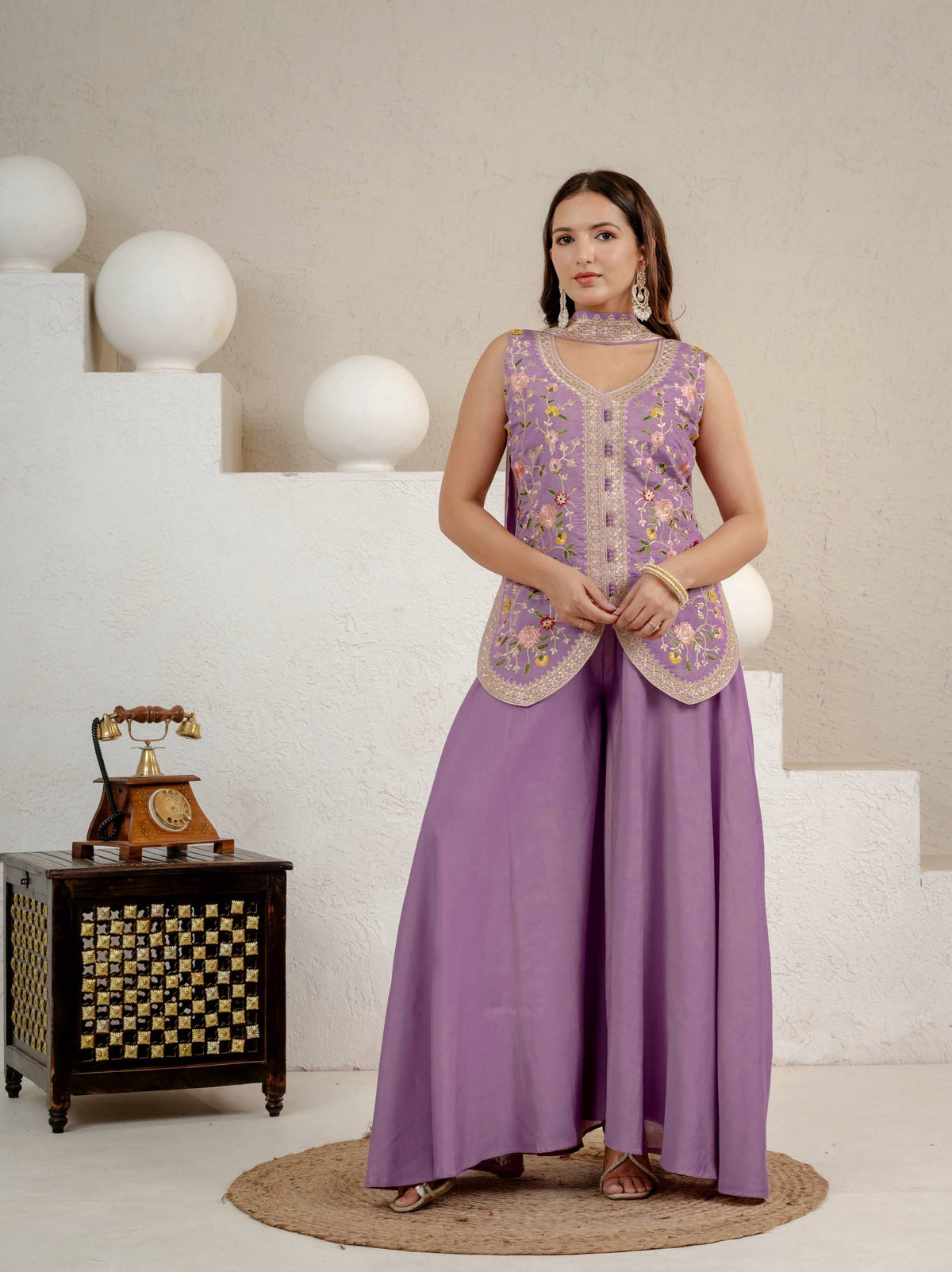 Lavender Roman Silk Sharara Set
