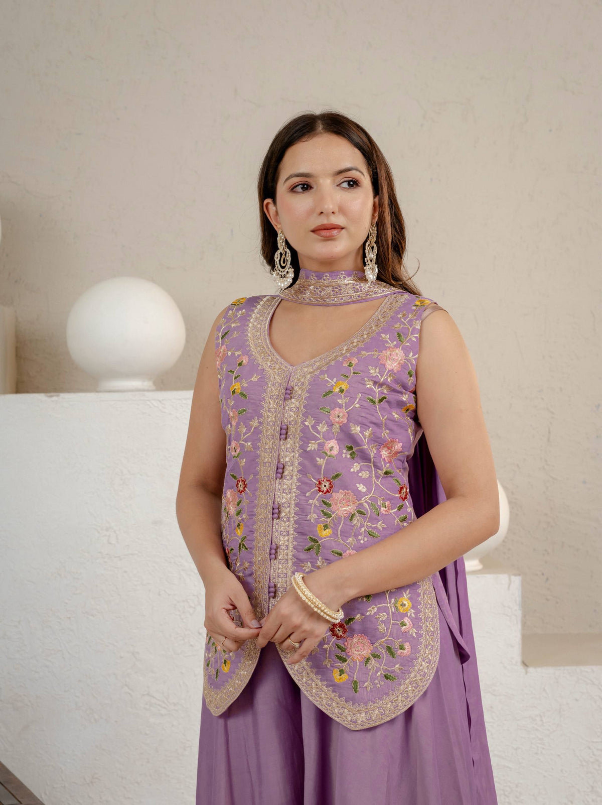 Lavender Roman Silk Sharara Set