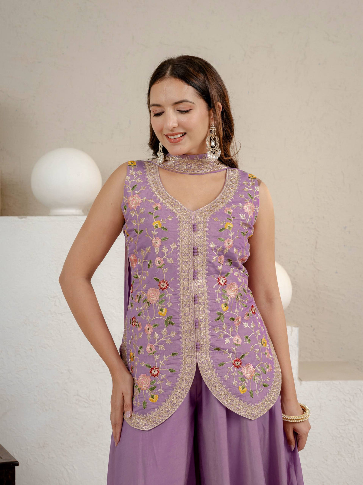 Lavender Roman Silk Sharara Set