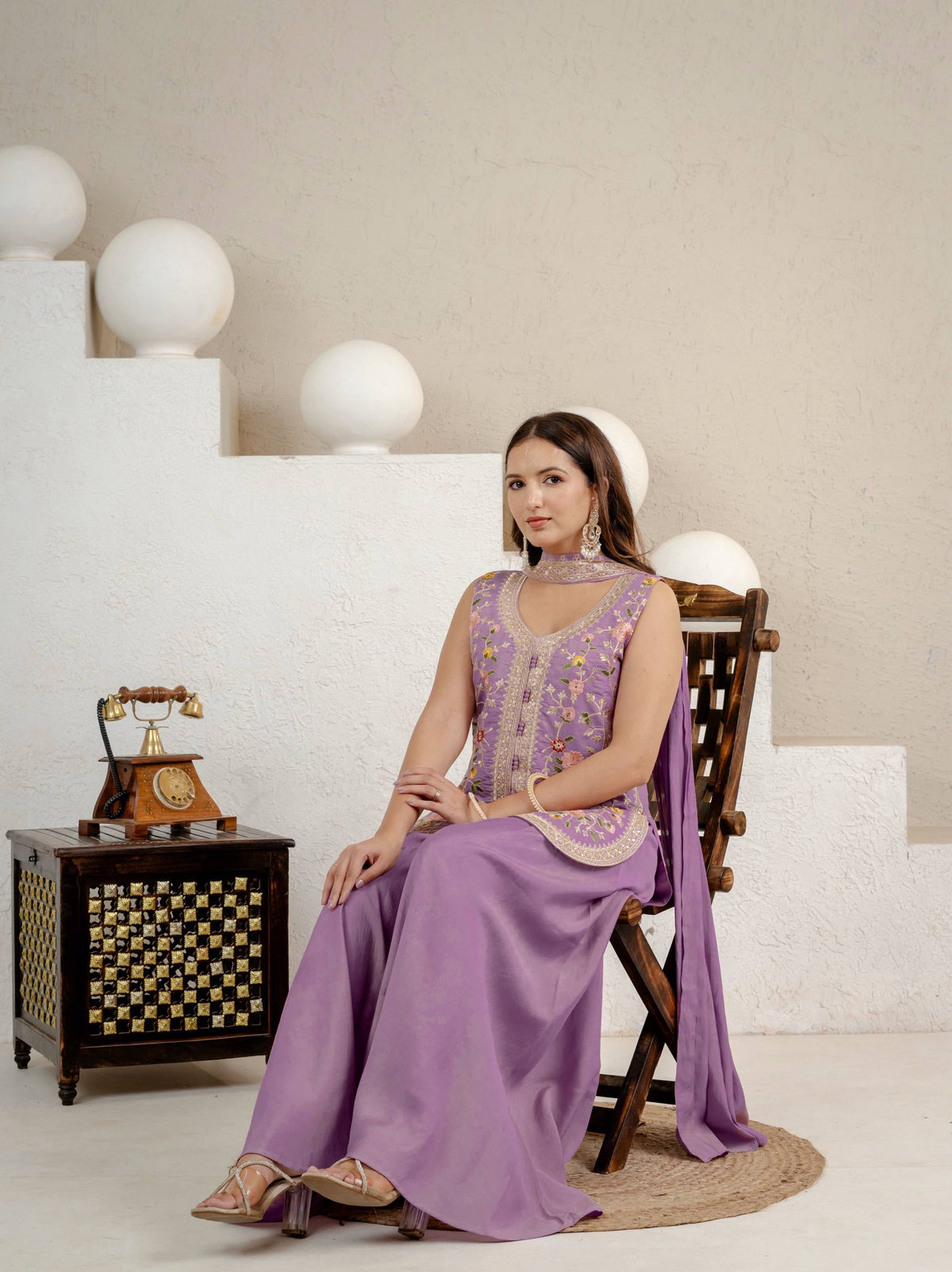Lavender Roman Silk Sharara Set