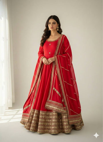 Chinon Silk Anarkali Gown Set