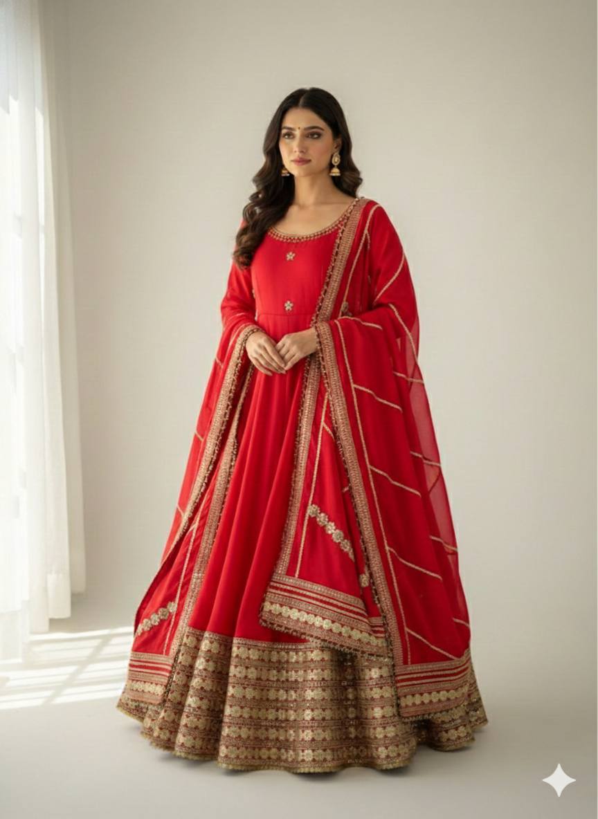 Chinon Silk Anarkali Gown Set