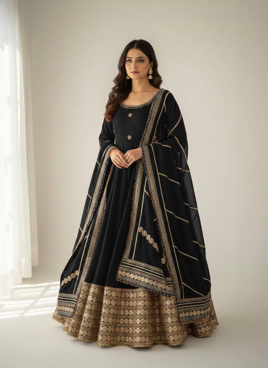 Chinon Silk Anarkali Gown Set