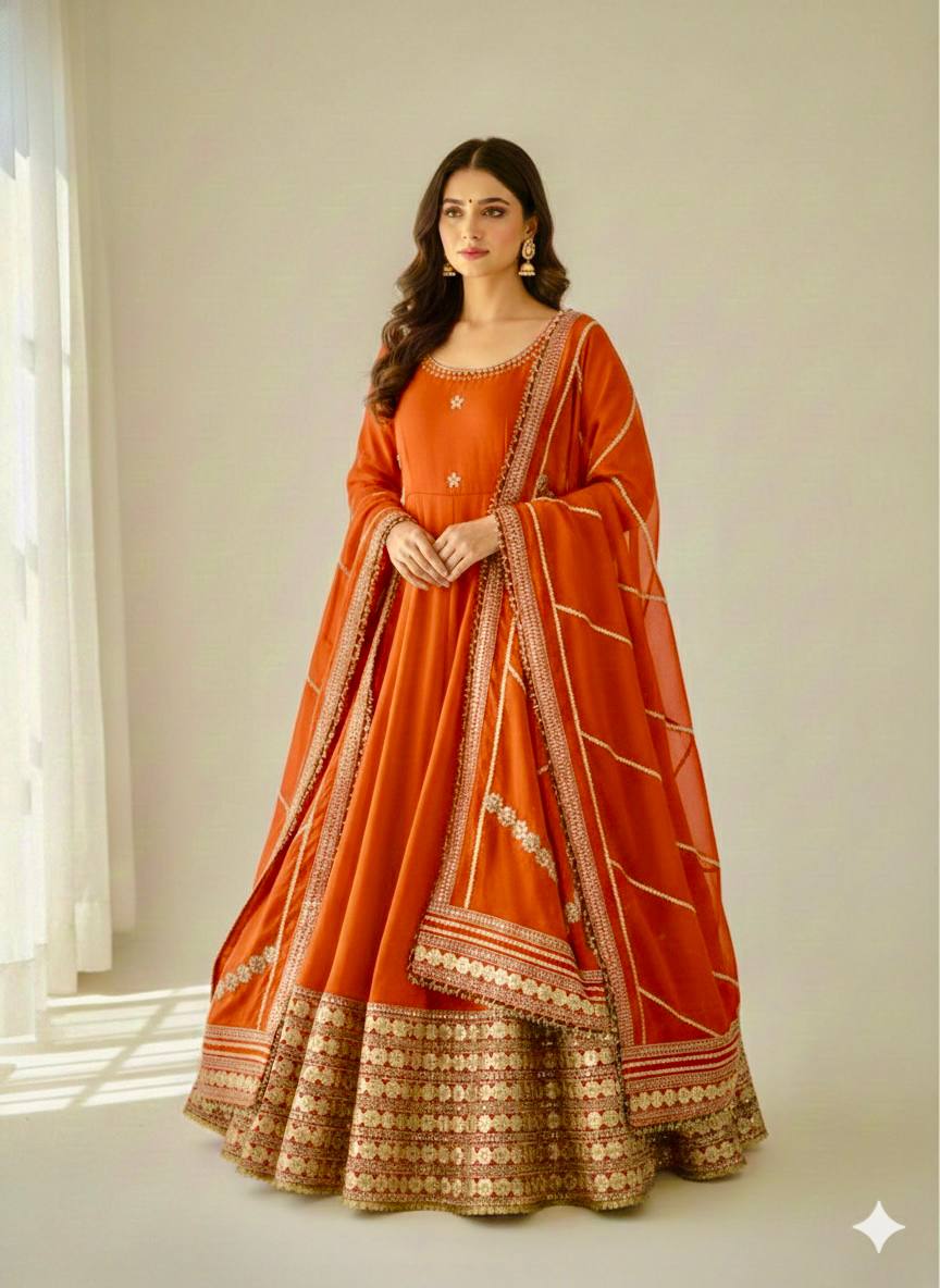 Chinon Silk Anarkali Gown Set