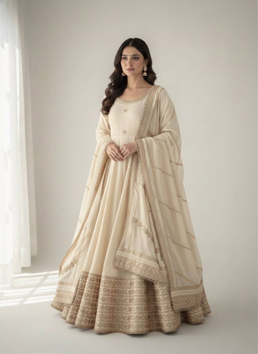 Chinon Silk Anarkali Gown Set