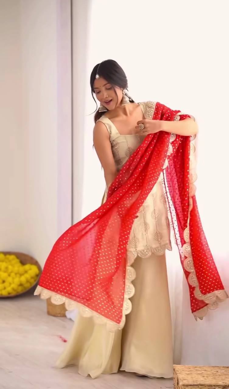 Chinon Embroidered Kurti Set