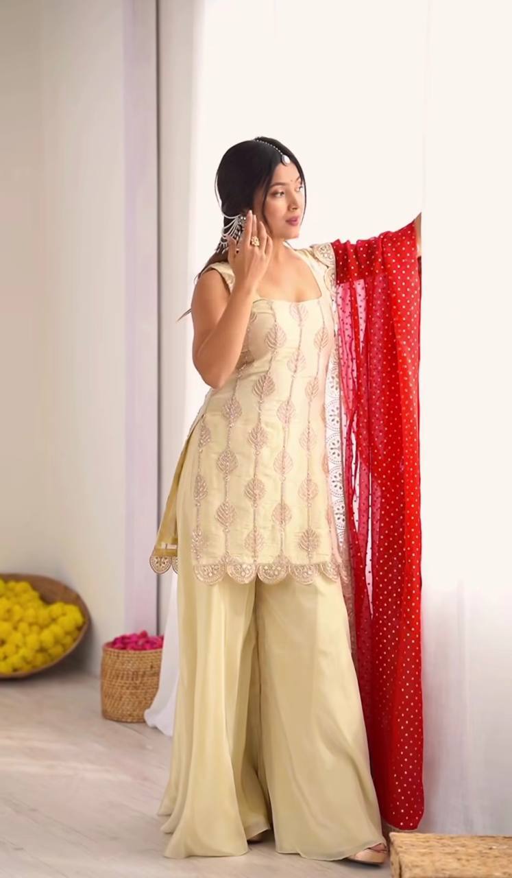 Chinon Embroidered Kurti Set