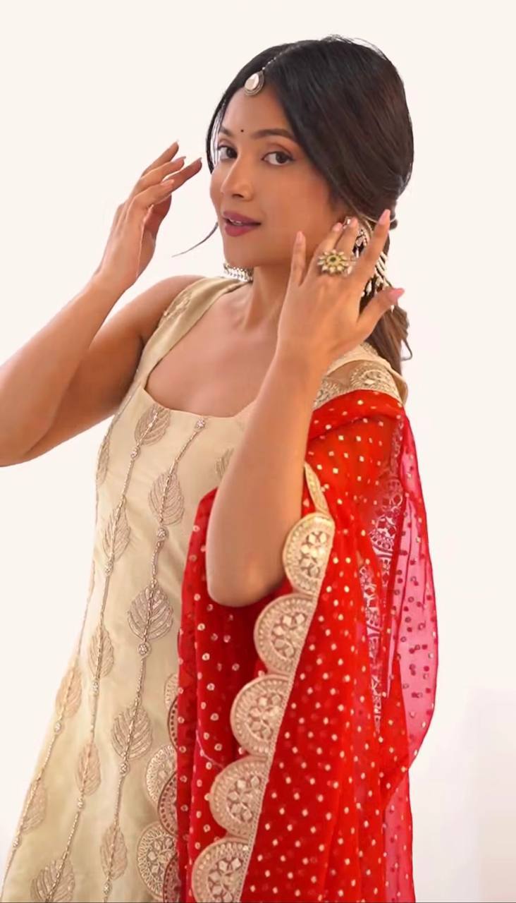 Chinon Embroidered Kurti Set
