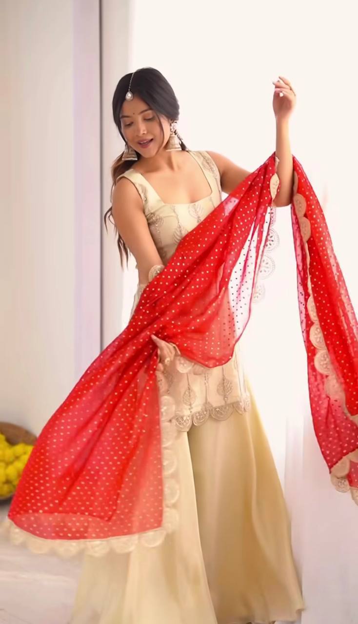 Chinon Embroidered Kurti Set