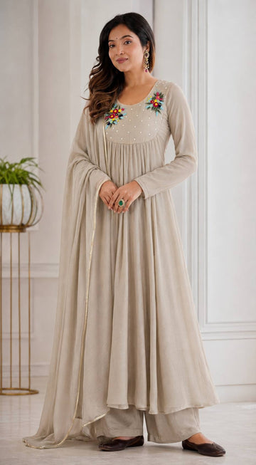 Chanderi Embroidered Anarkali Set