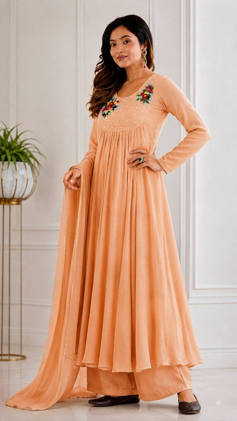 Chanderi Embroidered Anarkali Set