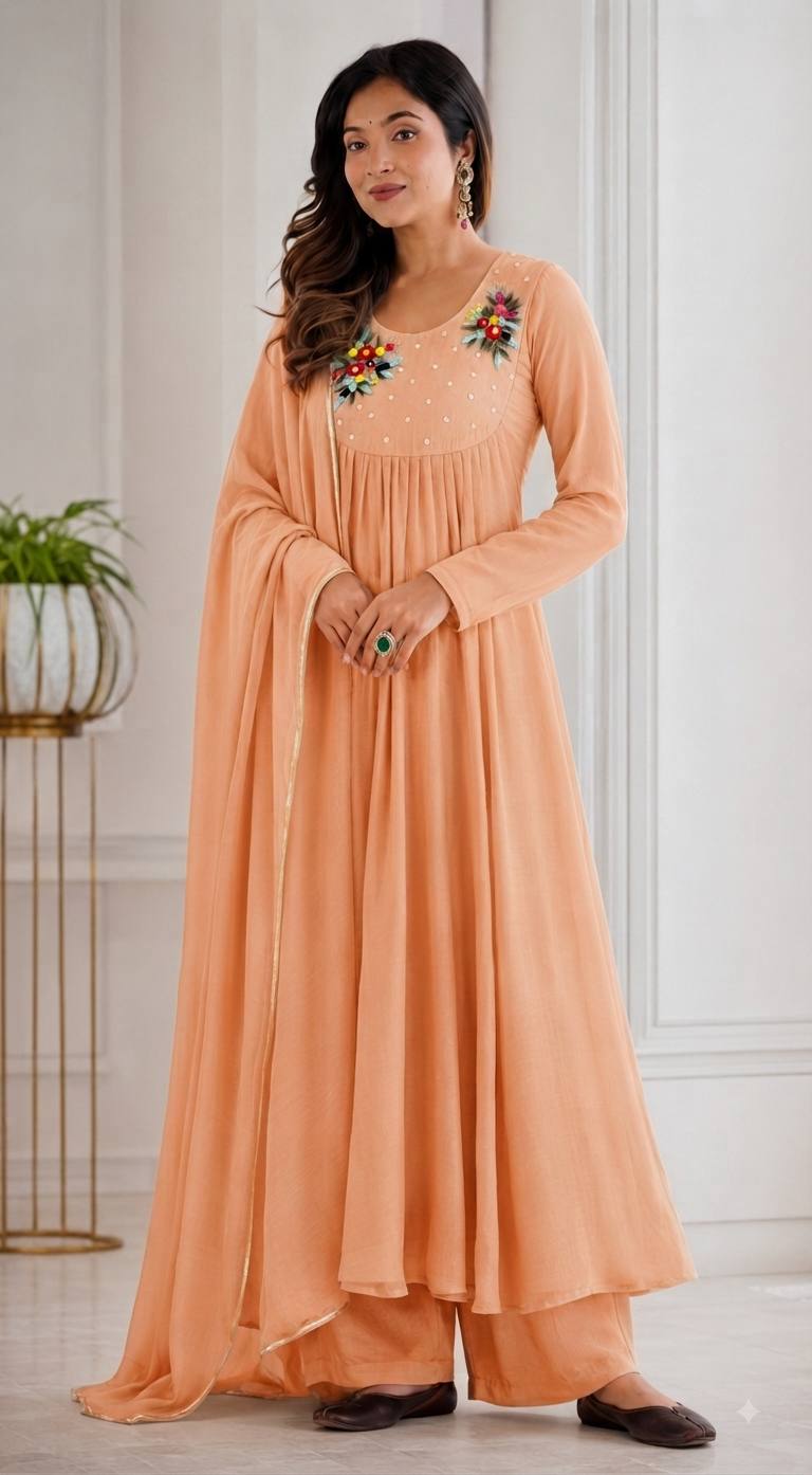 Chanderi Embroidered Anarkali Set