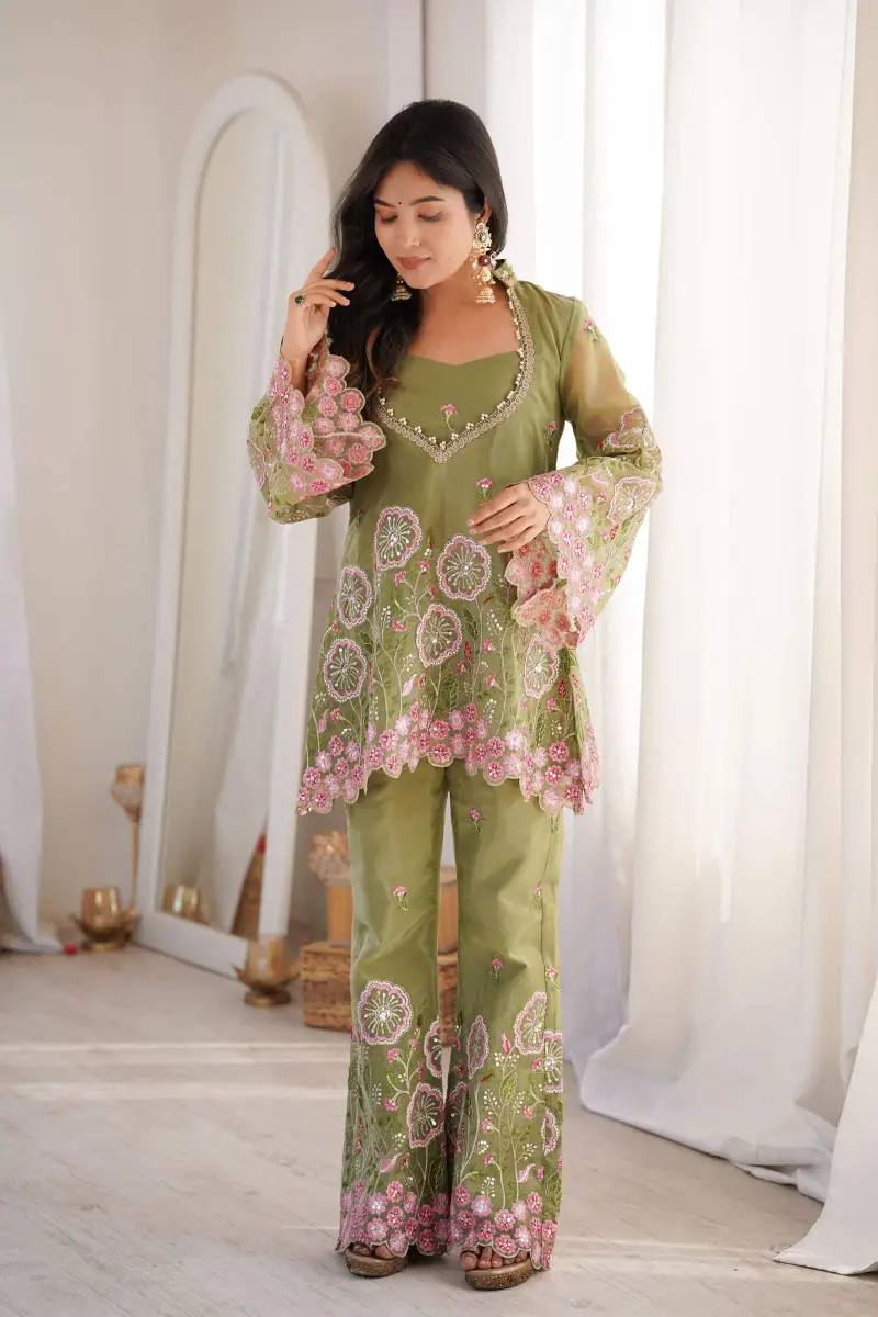 Sage Green Embroidered Co-Ord Set