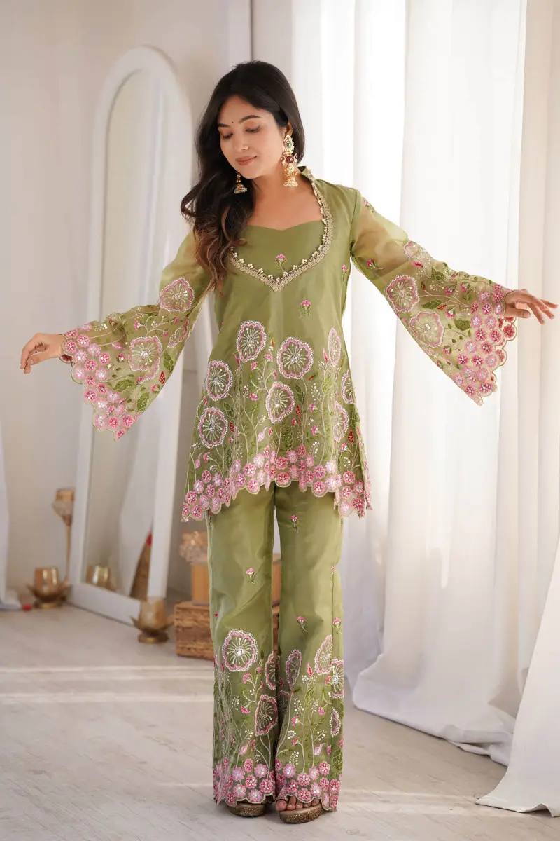 Sage Green Embroidered Co-Ord Set