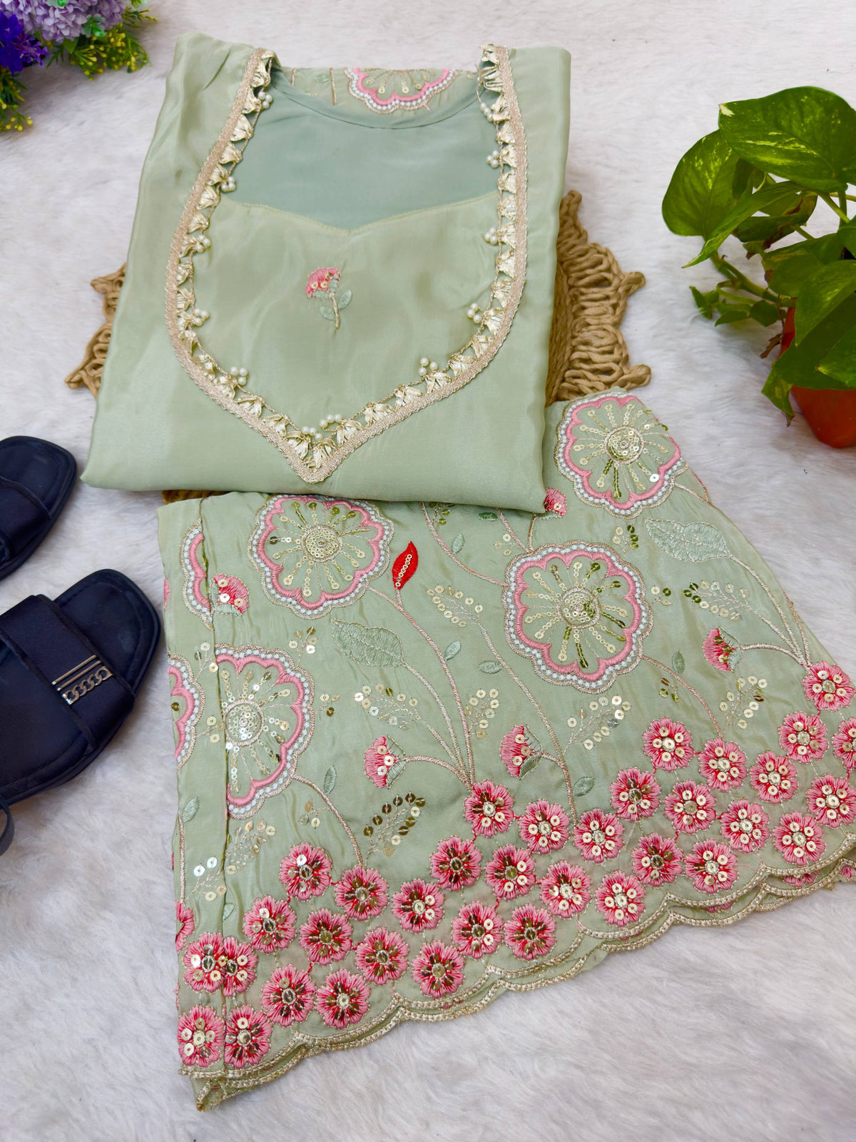 Sage Green Embroidered Co-Ord Set
