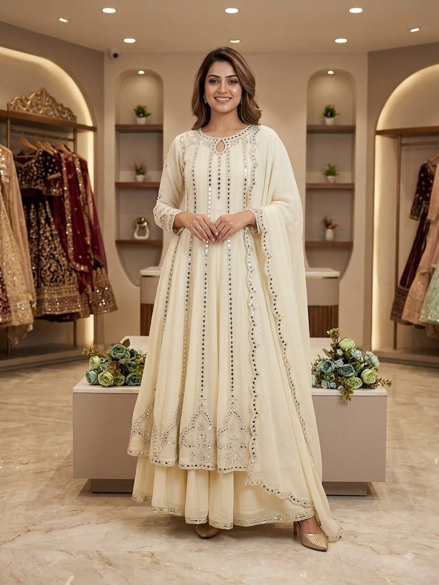 Georgette Mirror Work Gown Set