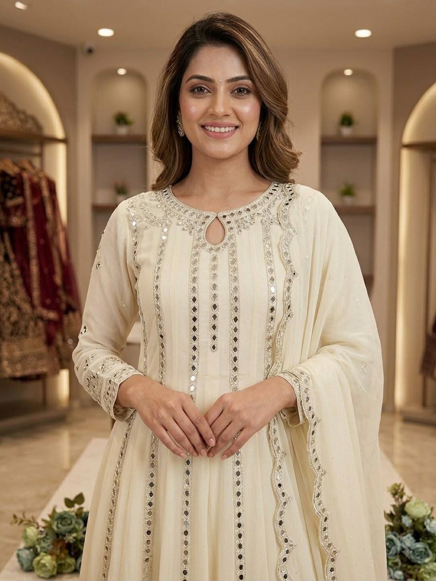 Georgette Mirror Work Gown Set